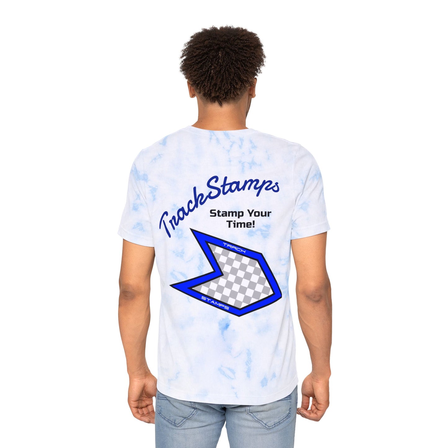 Track Stamps Fashion Tie-Dyed T-Shirt (Blue & White)