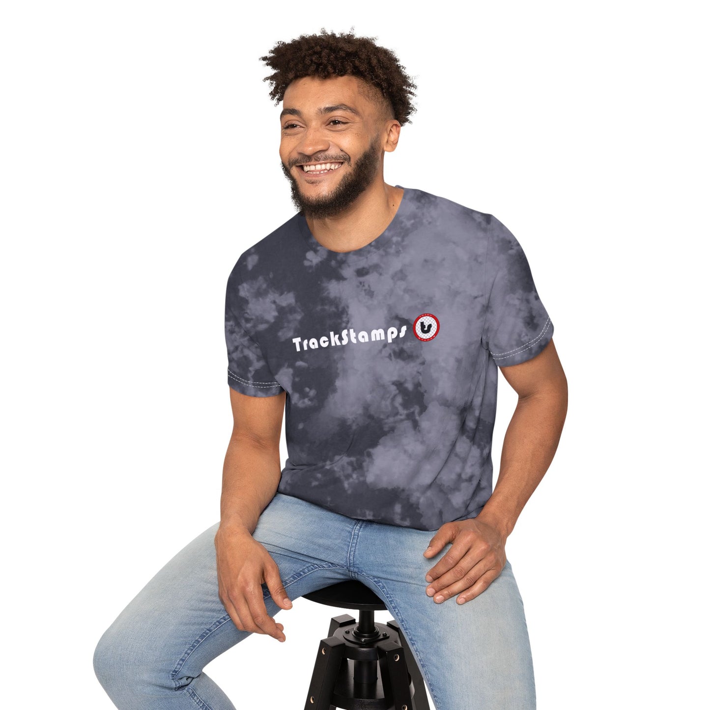 Track Stamps Fashion Tie-Dyed T-Shirt (Black & Red)