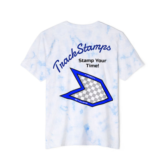 Track Stamps Fashion Tie-Dyed T-Shirt (Blue & White)
