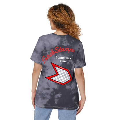 Track Stamps Fashion Tie-Dyed T-Shirt (Black & Red)