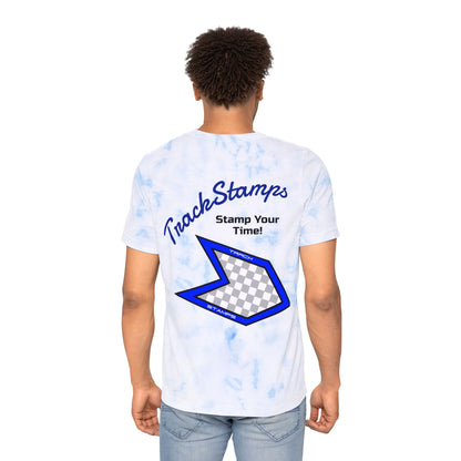 Track Stamps Fashion Tie-Dyed T-Shirt (Blue & White)