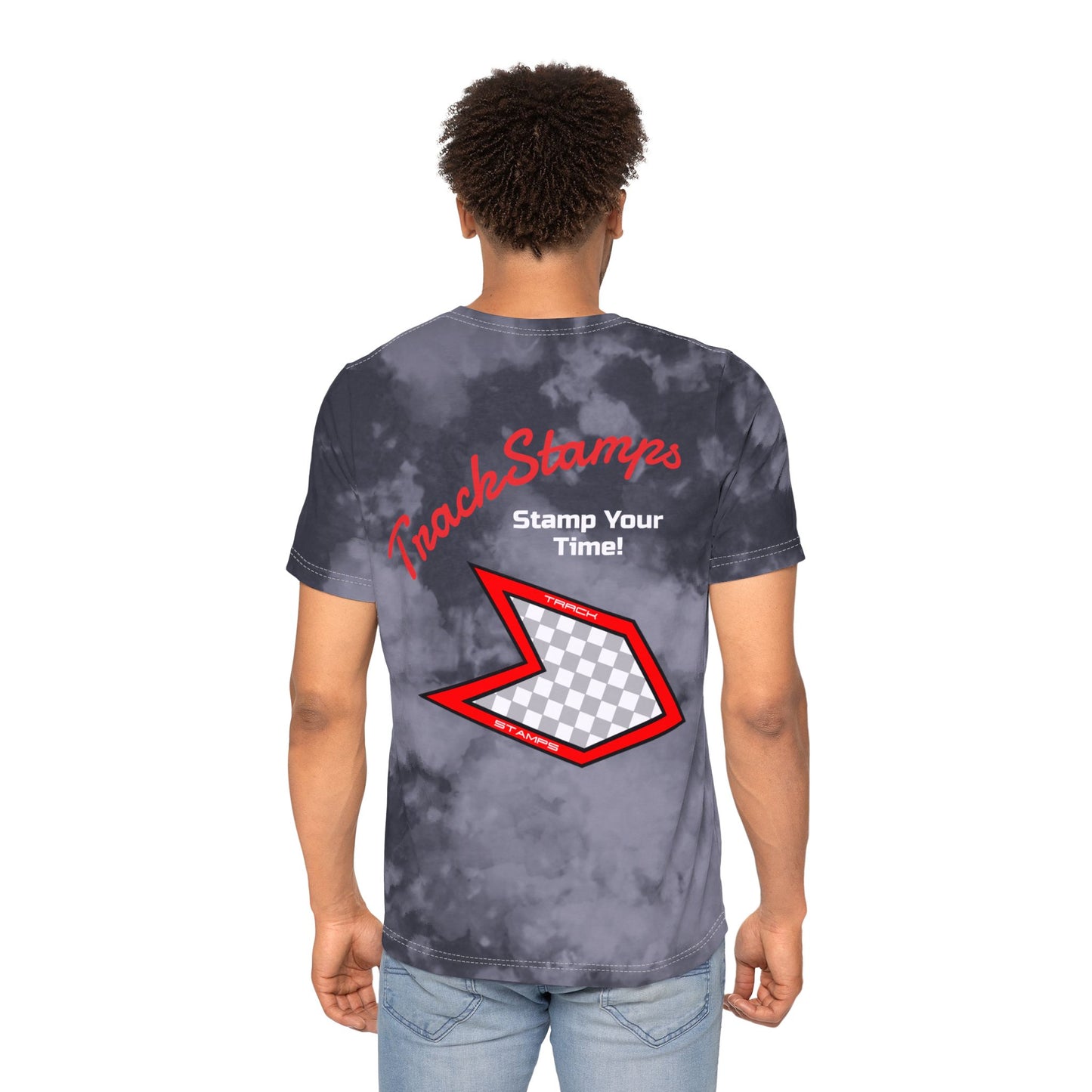 Track Stamps Fashion Tie-Dyed T-Shirt (Black & Red)